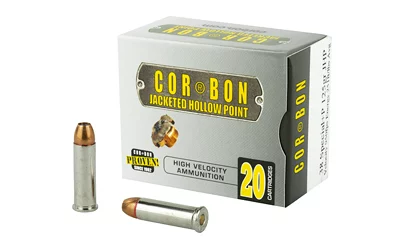 Cor-Bon .38 Special +P 125 gr JHP ammunition box — 20 rounds