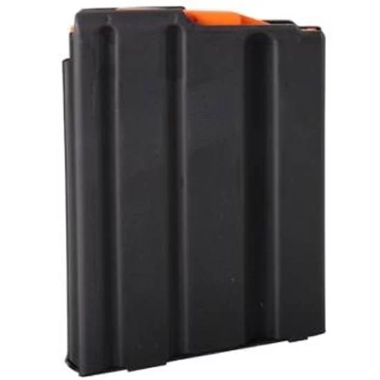 DuraMag CPD 5-round stainless steel AR-15 magazine in matte black with orange follower