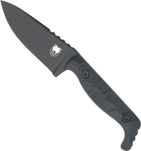 Cobratec Kingpin 4-inch D2 steel fixed blade knife with black G-10 handle and Kydex sheath