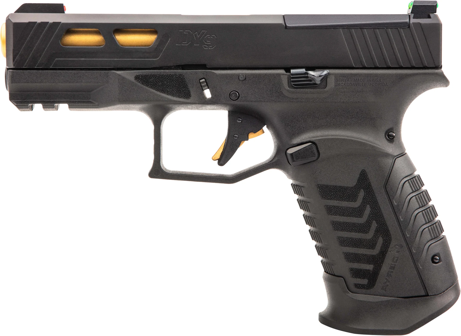 DERYA DY9 9mm Compact Pistol, Black Melonite/Gold Barrel
