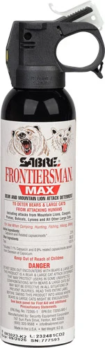 Sabre Frontiersman MAX bear and mountain lion spray 9.2 oz canister with glow-in-the-dark actuator