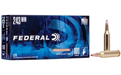 Federal Power-Shok .243 Winchester 100 gr Jacketed Soft Point ammunition box, 20 rounds