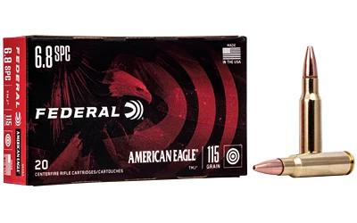 Box of Federal American Eagle 6.8 SPC 115 gr FMJ rifle ammunition (20 rounds)