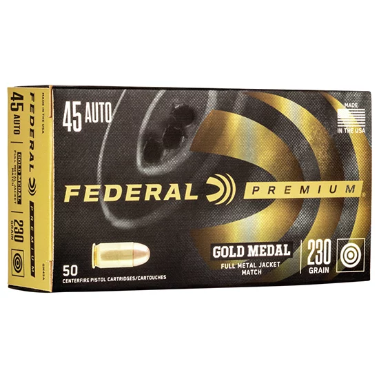 Federal Gold Medal .45 ACP 230 gr FMJ ammunition - 50 rounds per box