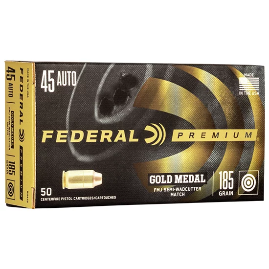 Federal Gold Medal Match .45 ACP 185 gr FMJ-SWC ammunition box