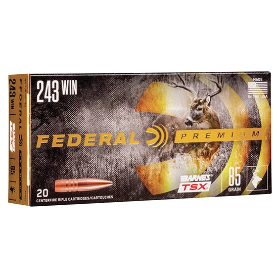 Federal Premium .243 Winchester 85 gr Barnes TSX rifle ammo, 20 rd box
