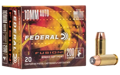 Box of Federal Fusion 10mm Auto 200 gr Fusion Soft Point ammunition, 20 rounds