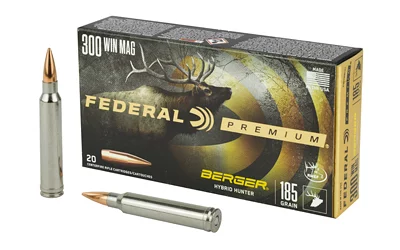 Box of Federal Premium Berger Hybrid Hunter .300 Winchester Magnum 185 gr rifle ammunition, 20 rounds