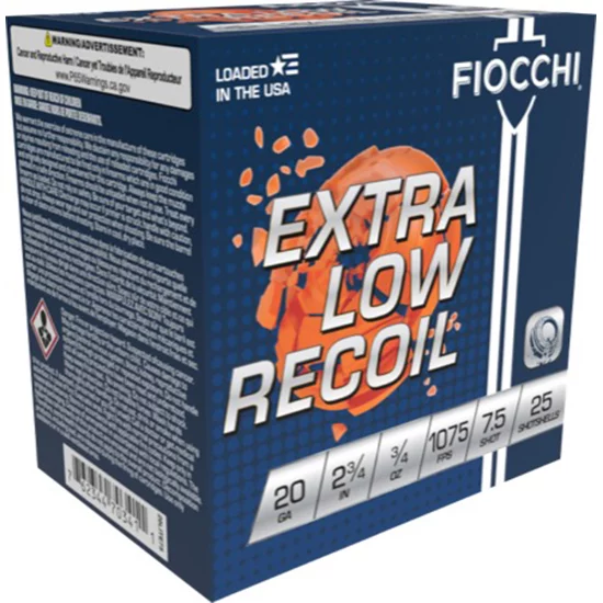 Fiocchi Low Recoil Lite Trainer 20ga 2.75in 3/4 oz #7.5 25-round box
