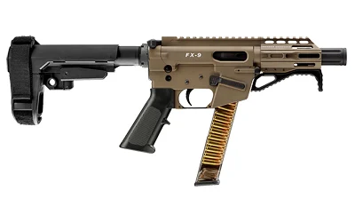Freedom Ordnance FX9 9mm pistol 4-inch barrel SBA3 brace Flat Dark Earth