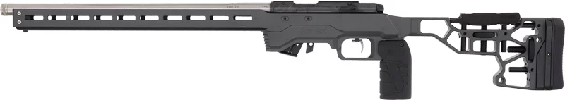 Anschutz 1710 HB .22 LR with 20-inch stainless heavy barrel on MDT chassis, grey synthetic stock