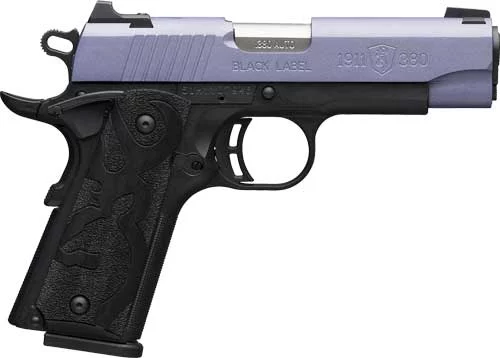 Browning 1911-380 Black Label Compact pistol with Crushed Orchid Cerakote slide and matte black frame