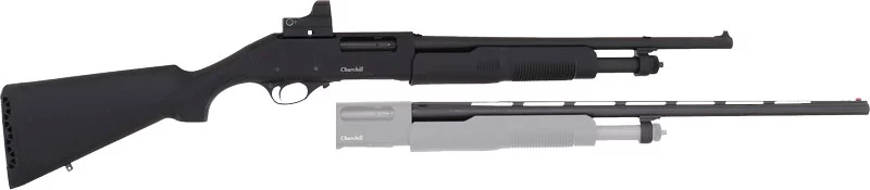 Akkar 20 Gauge pump-action shotgun combo with synthetic black stock and red dot sight