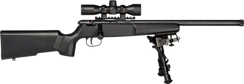 Savage Rascal Target XP .22 LR rifle with mounted 4x32 scope and bipod