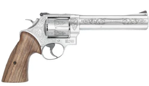 Smith & Wesson Model 629 engraved stainless revolver .44 Magnum 6.5 inch barrel with walnut grips