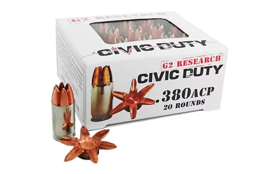 G2 Research Civic Duty .380 ACP 64gr copper expansion ammunition 20-round box