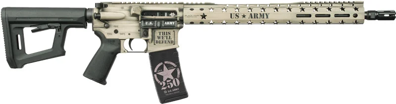 Black Rain Ordnance SPEC15 Army 250th AR rifle in light sand/black finish with 16 inch barrel and 30-round magazine