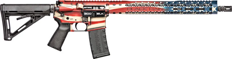 Black Rain Ordnance Spec+ Patriot .300 AAC Blackout rifle with 16in barrel and American Flag finish