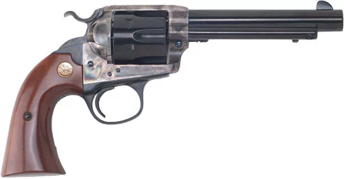 Cimarron SAA Bisley 38/357 5.5in blued revolver with two-piece walnut grips and case-colored frame