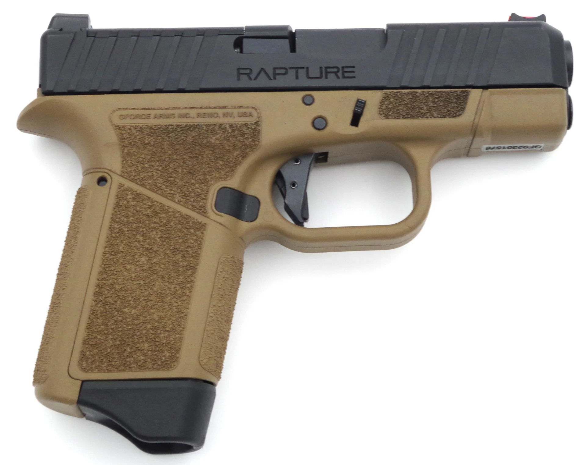 GForce Arms GF9 Rapture 9mm FDE with fiber-optic sights and optics-ready slide