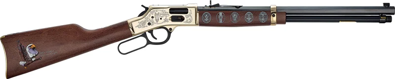 Henry H6 Big Boy Eagle Scout 2nd Edition 20in octagon barrel rifle with polished brass receiver and walnut stock