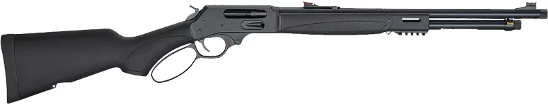 Henry Lever Action X Model .45-70 Government rifle with black synthetic stock and blued threaded barrel