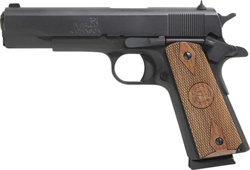 Iver Johnson 1911A1 .38 Super 5 inch matte blued 1911 with walnut double-diamond grips