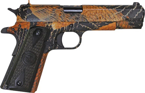 Iver Johnson 1911A1 BOA .45 ACP 5-inch snakeskin finish pistol with wood grips