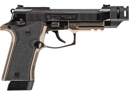 Beretta 80X Cheetah Tactical .380 ACP pistol with 4.4-inch threaded barrel, bronze slide and black steel frame