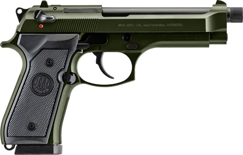 Beretta 92FS 9mm OD Green Cerakote pistol with threaded barrel and two magazines