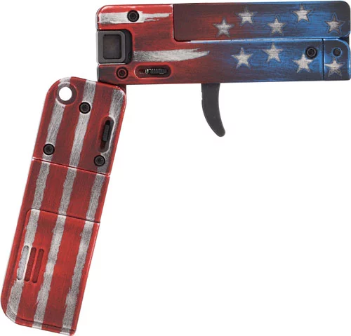 Trailblazer Lifecard 22WMR single-shot pocket pistol with American flag finish and 2.5 inch barrel