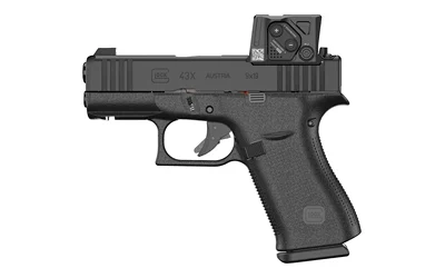 Glock 43X M.O.S. 9mm pistol with Aimpoint optic and front accessory rail, black finish