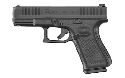 Glock G44 V .22 LR compact pistol, black polymer frame, serrated slide