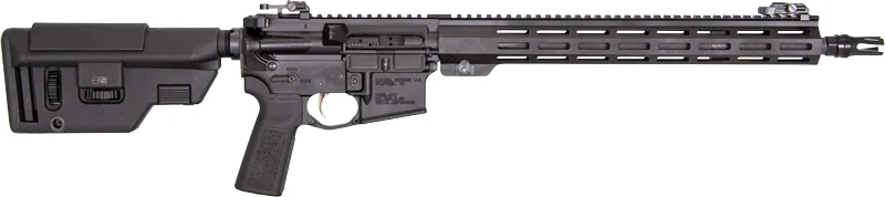 Radical Defense MK1 MOD1 DMR 16 inch 5.56 NATO rifle, black, angled view