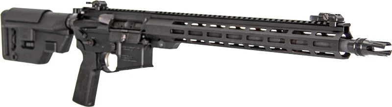 Radical Defense MK1 MOD1 DMR 16 inch 5.56 NATO rifle, black, angled view