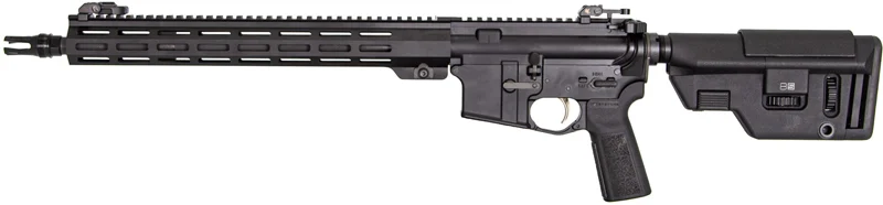 Radical Defense MK1 MOD1 DMR 16 inch 5.56 NATO rifle, black, angled view