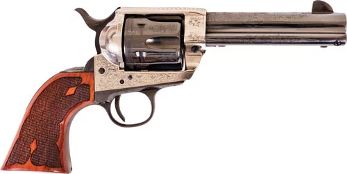 Cimarron Frontier .357 Magnum revolver 4.75 in blued barrel engraved silver frame walnut grip