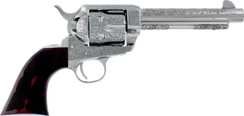 Cimarron Buffalo Bill Cody revolver, engraved nickel finish, .357 Magnum, 5.5-inch barrel, wood grips