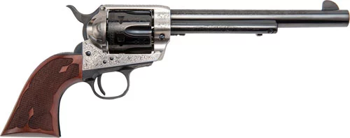 Cimarron Frontier .357 Magnum 7.5 inch engraved silver frame blued barrel wood grips