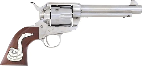 Cimarron Man With No Name SAA .45 Long Colt 5.5in nickel revolver with wood grip inlay