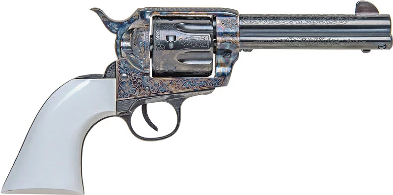 Traditions SAT73-110BTM Bill Tilghman .45 Long Colt 4.75in single action revolver - color case hardened frame, white PVC grip