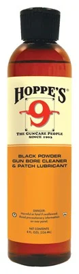 Hoppe's No. 9 Black Powder Gun Bore Cleaner 8 oz bottle, front label