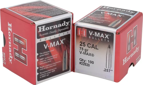 Hornady V-MAX .25 Cal .257 75 Grain bullets 100 per box