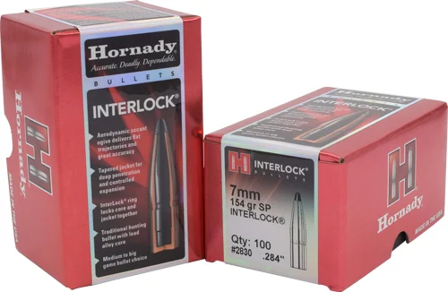 Hornady InterLock 7mm .284 154 gr Jacketed Soft Point bullets 100 per box