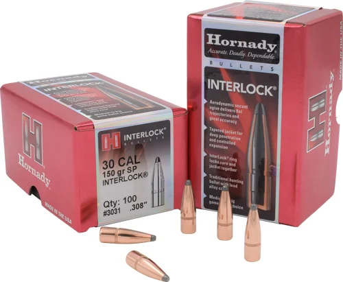 Hornady InterLock 3031 .308 150 gr spire point bullets, 100 per box