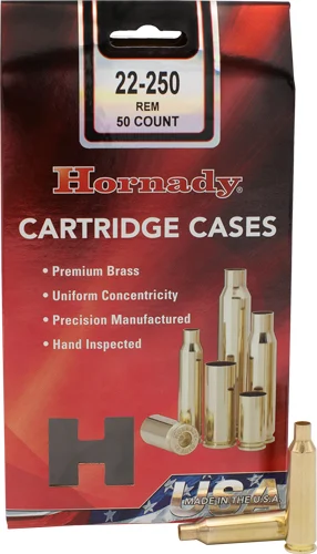 Hornady 22-250 Remington unprimed reloading brass 50-count box