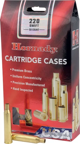 Hornady .220 Swift unprimed brass cartridge cases, 50 per box