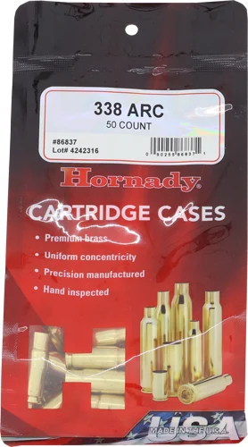 Hornady 338 ARC unprimed brass rifle cartridge cases 50-pack