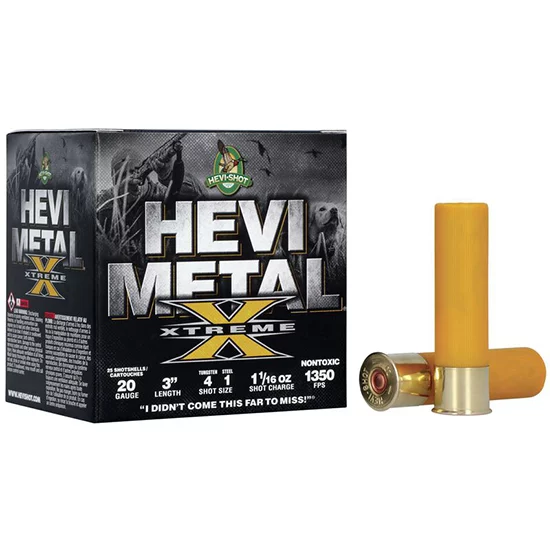 HEVI-Shot HEVI-Metal Xtreme 20ga 3" 1 1/16 oz #4 & 1 Tungsten-Steel shotshell box