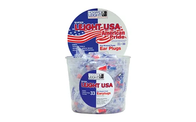 Howard Leight Super Leight foam earplugs 100-pair tub red white blue NRR 33DB